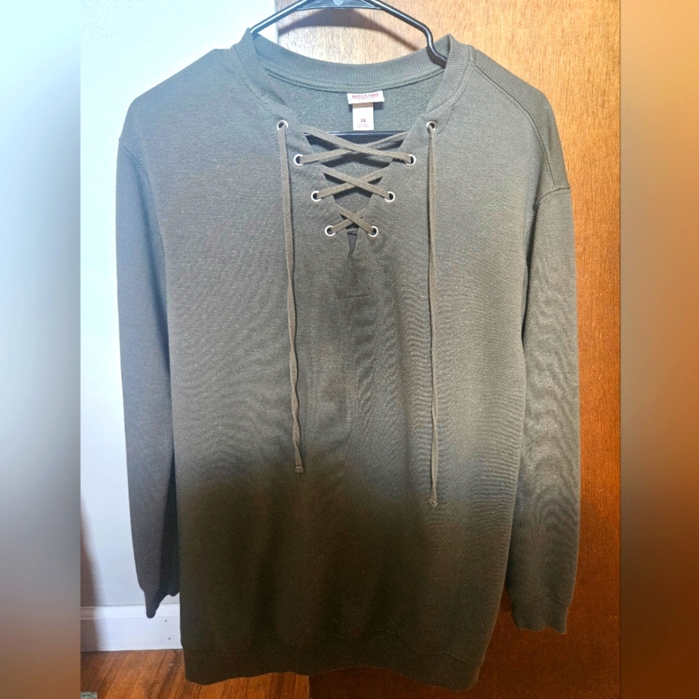 Quater Lace-Up Olive Green Long Sleeve Shirt Mossimo Supply Co Size XS